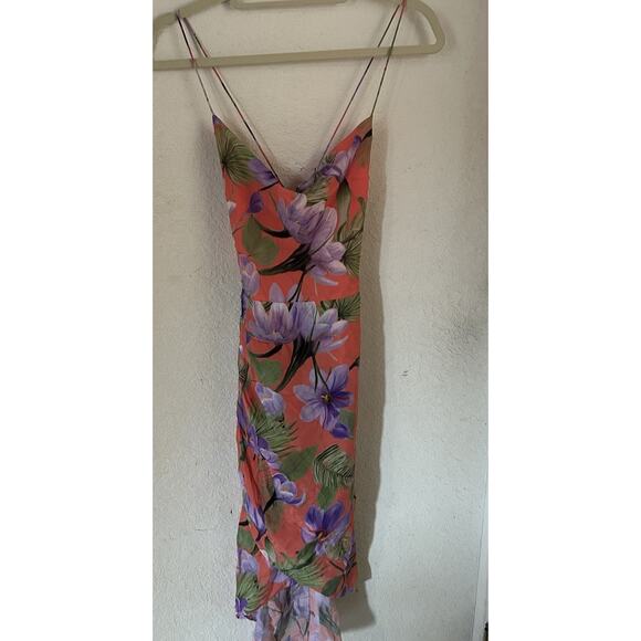 Alice And Olivia Coral Orange Floral Strappy Dress Size 2 - Picture 1 of 7